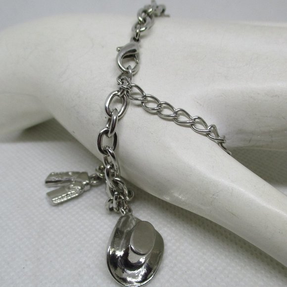 WESTERN CHARM BRACELETS Southwestern Silver Tone Charm Bracelet Cowboy Hat Charm - Picture 3 of 8